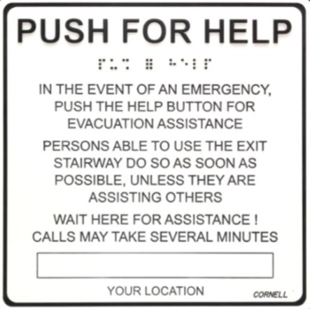 Sign, Instructions, Luminescent, Push for Help 8" x 8" Sign, Instructions, Luminescent, Push for Help 8" x 8"